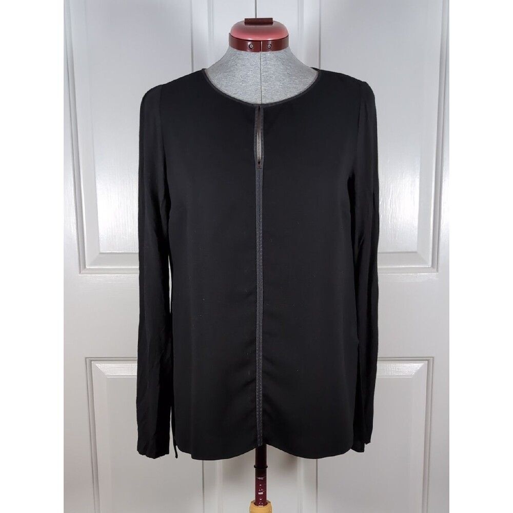 Elie Tahari Black Long Sleeve Blouse Minimalist Smart Casual Top Corporate Goth